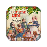 Set of Christmas Carol Coasters with Stand. 4 Coffee Mug Coasters with Christmas Carol by Charles Dickens design, Bookish Gift,Literary Gift