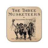 6 coasters with Alexandre Dumas novels. The Three Musketeers, Twenty Years After,The Count of Monte Cristo,Queen Margot,The Queen's Necklace