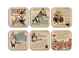 6 coasters with Wizard of Oz by Frank Baum design. Six Coffee Mug Coasters with The Wonderful Wizard of Oz design.
