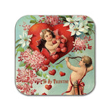 6 coasters with classic Victorian era Valentine's Day postcards design. Six Coffee Mug Coasters with Valentine Day postcard designs.
