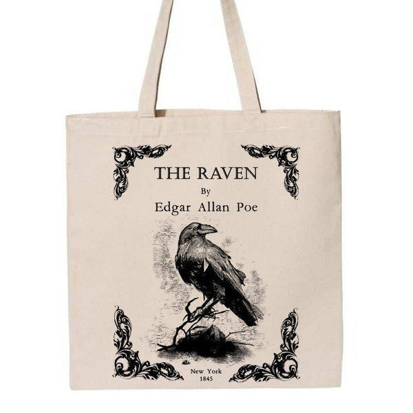 The Raven by Edgar Allan Poe tote bag. Handbag with The Raven book design. Book Bag. Library bag. Edgar Allan Poe Gift