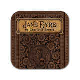 4 coasters with Most Popular Novels and Poems by Bronte Sisters. Jane Eyre, Wuthering Heights, The Tenant of Wildfell Hall .