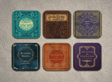6 coasters with Complete Novels by Bronte Sisters. Six Coffee Mug Coasters with Complete Novels by Bronte Sisters book designs.