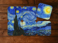 The Starry Night by Vincent van Gogh Coasters. 6 coasters with Starry Night puzzle-like design.