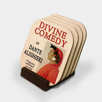 Set of "The Divine Comedy" coasters with Stand. 4 Coffee Mug Coasters with The Divine Comedy by Dante Alighieri design, Bookish Gift