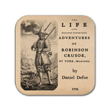Robinson Crusoe by Daniel Defoe Coaster. Mug Coaster with "Robinson Crusoe" book design, Bookish Gift, Literary Gift.