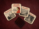 Set of "The Divine Comedy" coasters with Stand. 4 Coffee Mug Coasters with The Divine Comedy by Dante Alighieri design, Bookish Gift