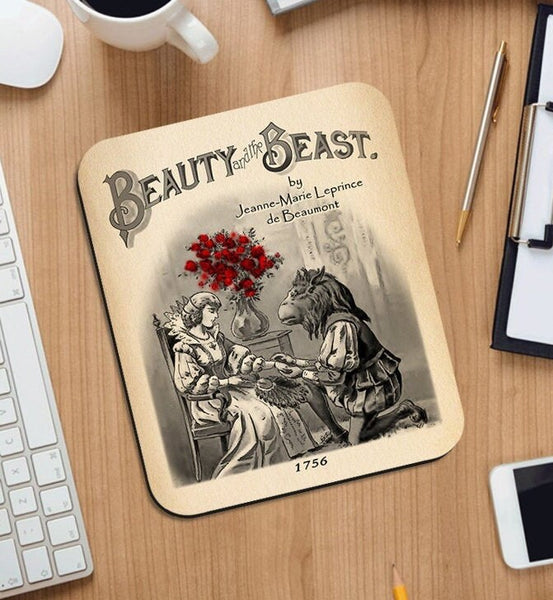 Beauty and the Beast by Jeanne-Marie Leprince de Beaumont  Mouse pad. Literary Mousepad with Beauty and the Beast book design, Bookish Gift